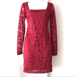 Teeze Me Red Square Neck Lace Dress
